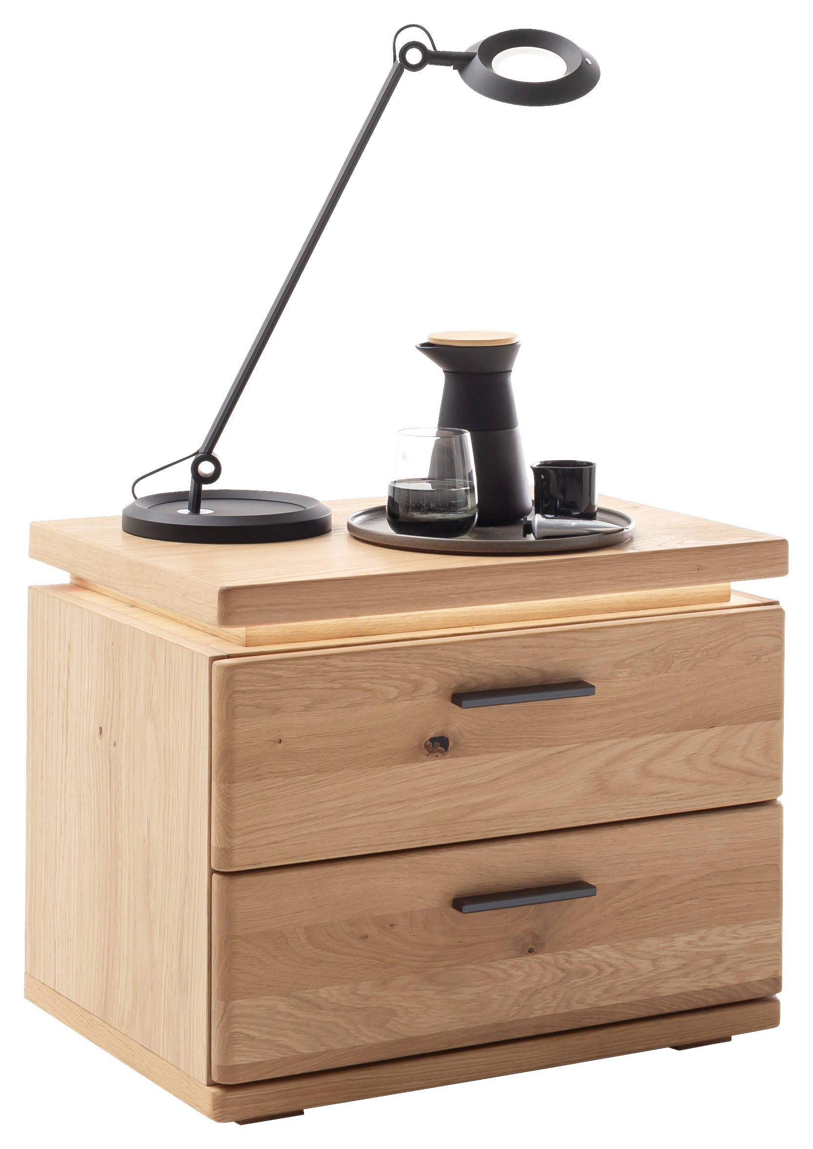 NACHTSCHRANK 60/48/42 cm Eiche massiv, furniert - Eiche Bianco/Schwarz, Natur, Holz/Holzwerkstoff (60/48/42cm) - Linea Natura