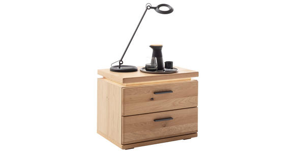 NACHTSCHRANK 60/48/42 cm Eiche massiv, furniert  - Eiche Bianco/Schwarz, Natur, Holz/Holzwerkstoff (60/48/42cm) - Linea Natura