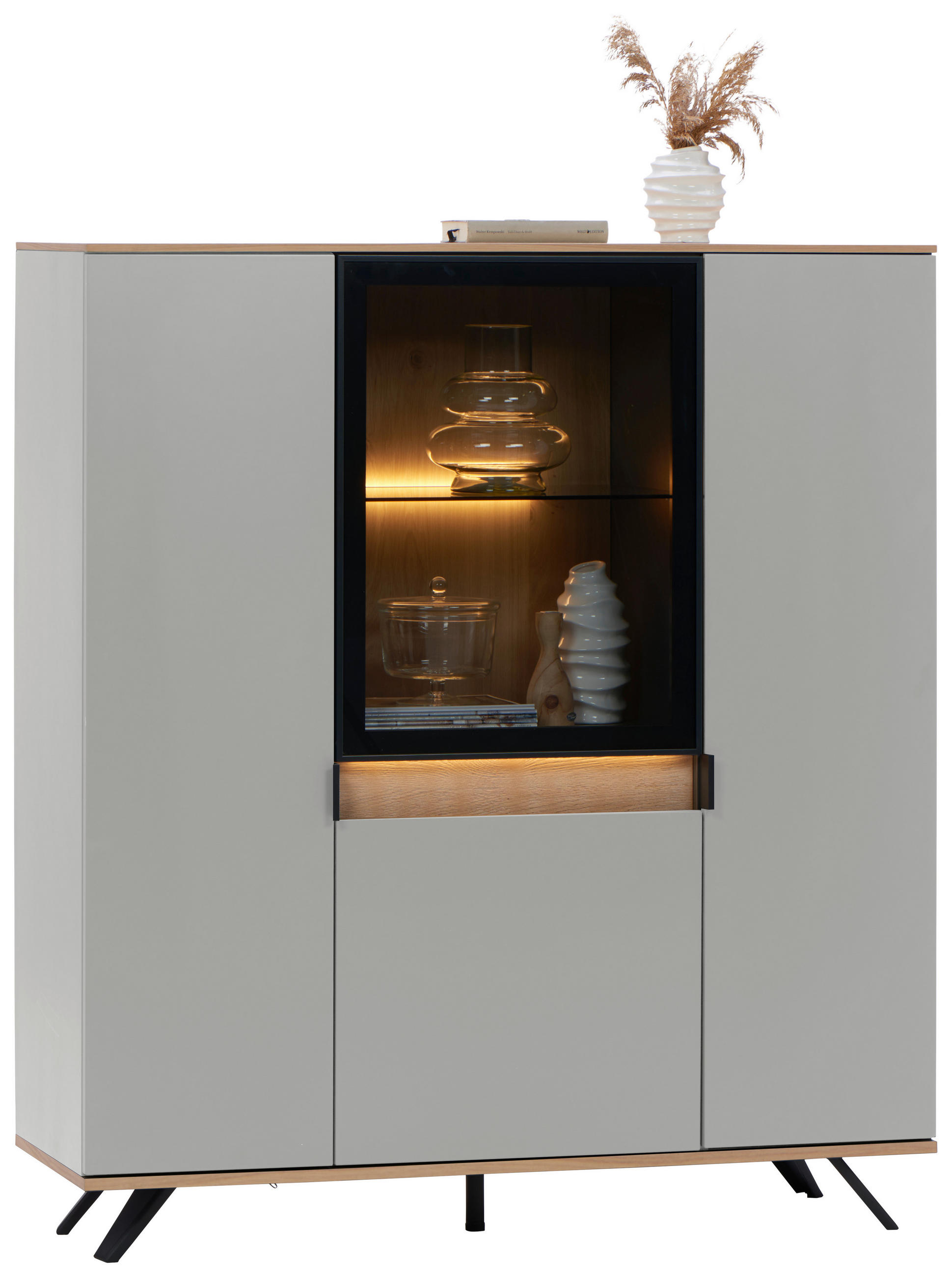 VYSOKÁ KOMODA, šedá, barvy dubu, 130,5/134,6/42 cm - šedá/barvy dubu, Design, kov/kompozitní dřevo (130,5/134,6/42cm) - Dieter Knoll