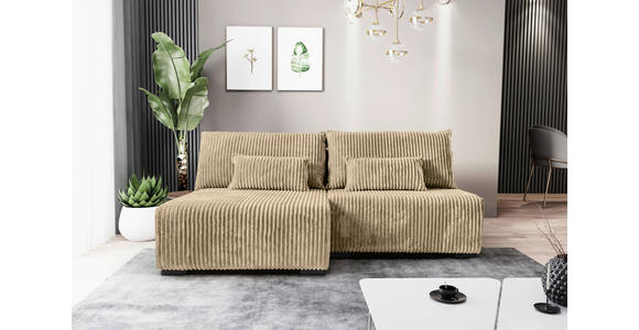 ECKSOFA in Cord Beige  - Beige/Schwarz, MODERN, Holz/Textil (145/210cm) - Carryhome