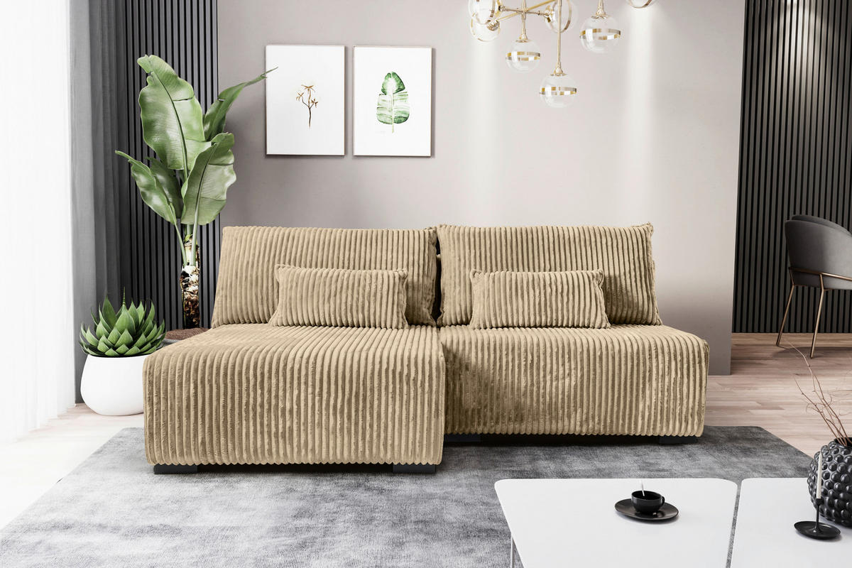 ECKSOFA in Cord Beige  - Beige/Schwarz, Modern, Holz/Textil (145/210cm) - MID.YOU