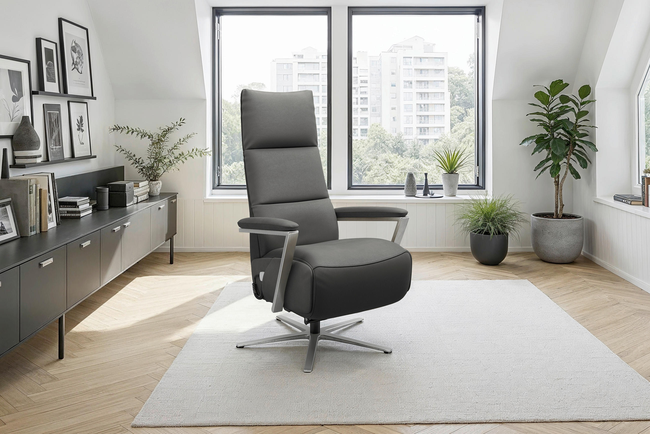 RELAXSESSEL in Leder Anthrazit  - Anthrazit/Silberfarben, Basics, Leder/Metall (70/128/85cm) - Sit & More