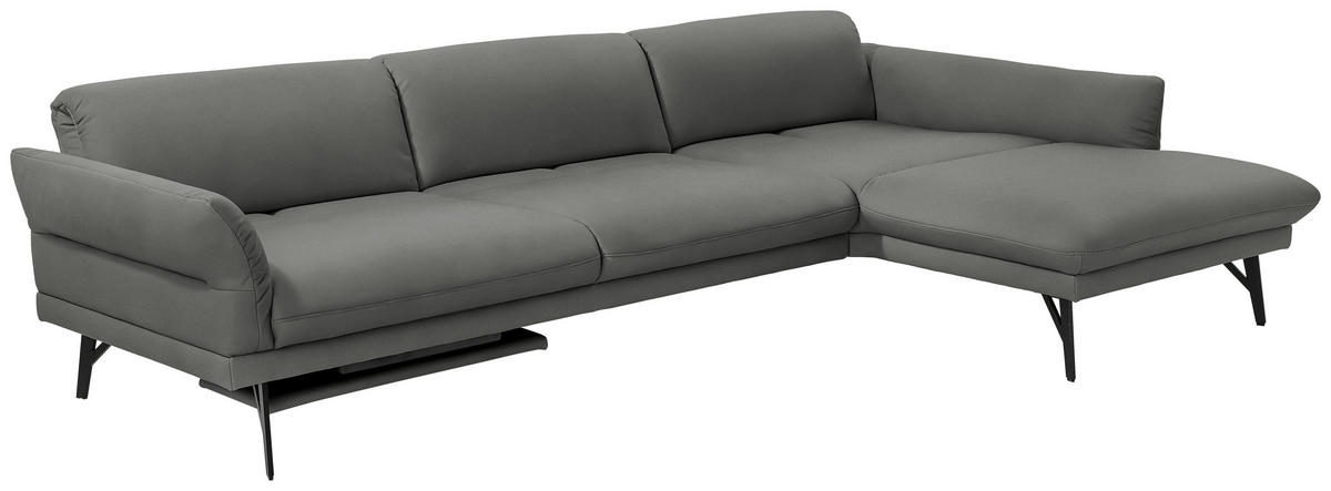 ECKSOFA Posh in Echtleder Dunkelgrau  308/173 cm  - Dunkelgrau/Anthrazit, Design, Leder/Metall (308/173cm) - Joop!