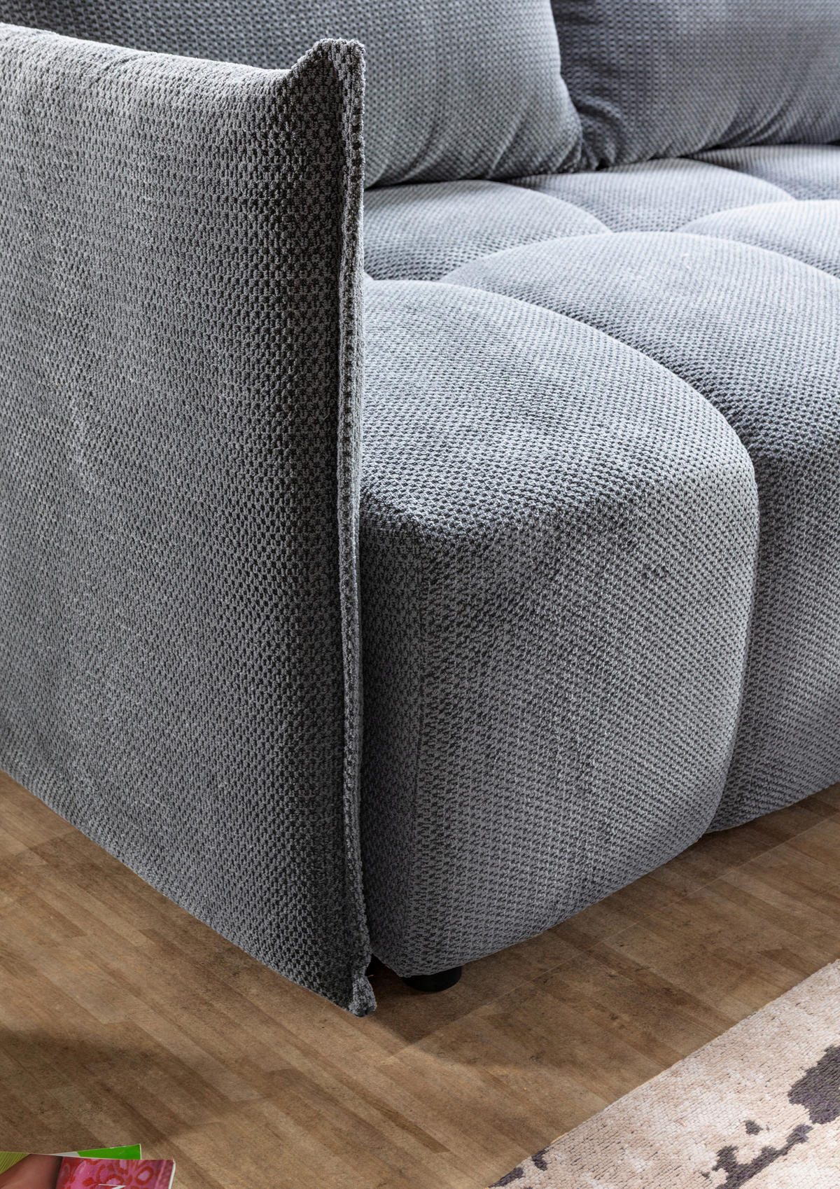 ECKSOFA Grau Plüsch Zierkissen, Rückenkissen, Bettkasten, Schlaffunktion, Rücken echt, Liegefläche im Originalstoff  - Schwarz/Grau, KONVENTIONELL, Kunststoff/Textil (253/192cm) - Carryhome
