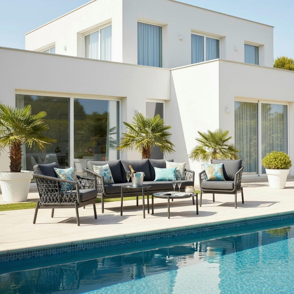 GARTENSET 5-teilig Aluminium 5-teilig  - Anthrazit, MODERN, Glas/Kunststoff - Gardenson