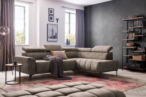 ECKSOFA Braun Velours  - Schwarz/Braun, Design, Textil/Metall (261/191cm) - Stylife