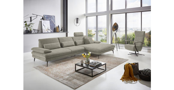 ECKSOFA in Velours Platinfarben 310/180 cm - Platinfarben/Schwarz, Design, Textil/Metall (310/180cm) - Dieter Knoll