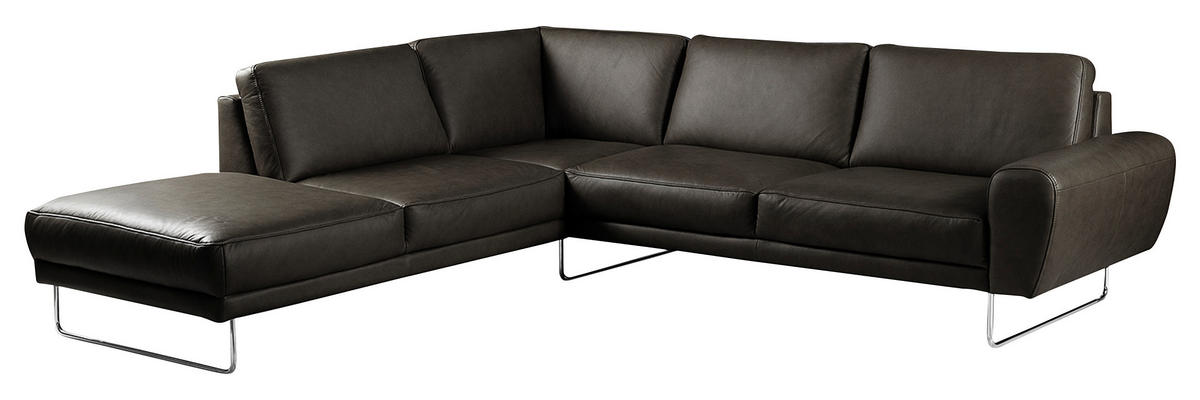 ECKSOFA in Echtleder Schwarz  - Chromfarben/Schwarz, Design, Leder/Metall (250/273cm) - Livetastic