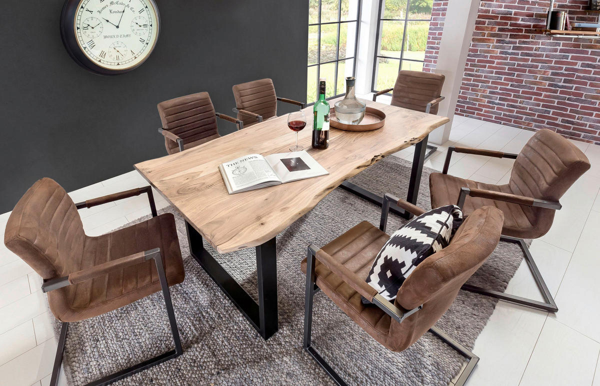 ESSTISCH 200/100/76 cm Echtholz  Holz, Metall rechteckig Naturfarben, Schwarz  - Schwarz/Naturfarben, MODERN, Holz/Metall (200/100/76cm) - MID.YOU