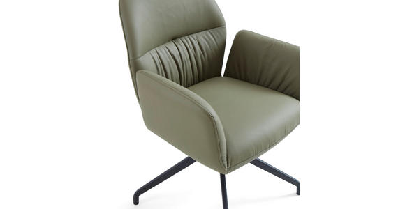 ARMLEHNSTUHL  Sitzfläche 360° drehbar, automatische Rückholfunktion  Echtleder  - Schwarz/Hellgrün, Design, Leder/Metall (62/89/63cm) - Dieter Knoll