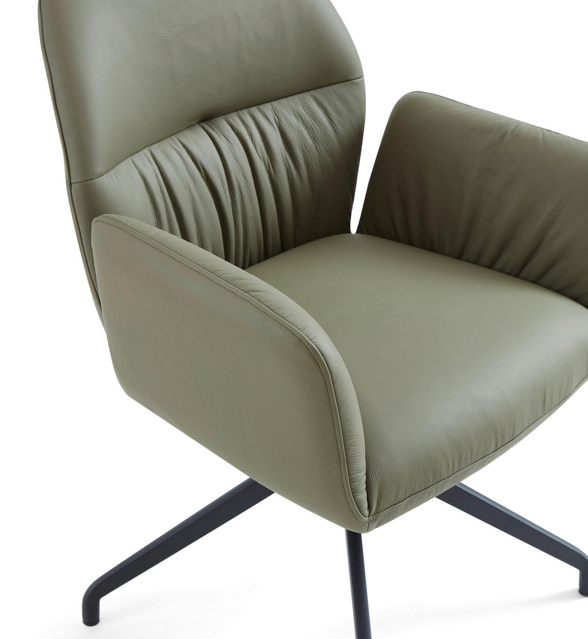 ARMLEHNSTUHL  Sitzfläche 360° drehbar, automatische Rückholfunktion  Echtleder  - Schwarz/Hellgrün, Design, Leder/Metall (62/89/63cm) - Dieter Knoll