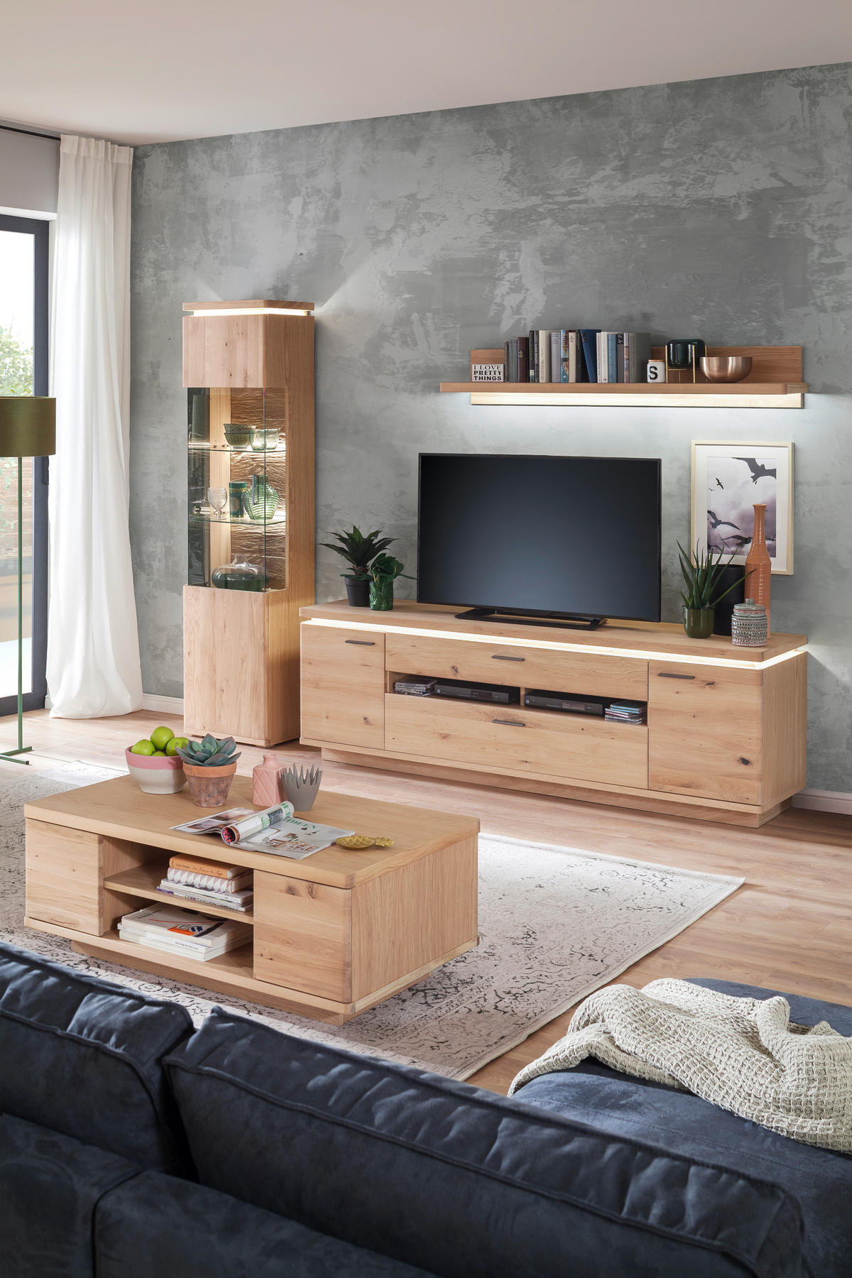 WOHNWAND  in Eichefarben 280/204/50 cm  - Eichefarben/Grau, Design, Glas/Holz (280/204/50cm) - Livetastic
