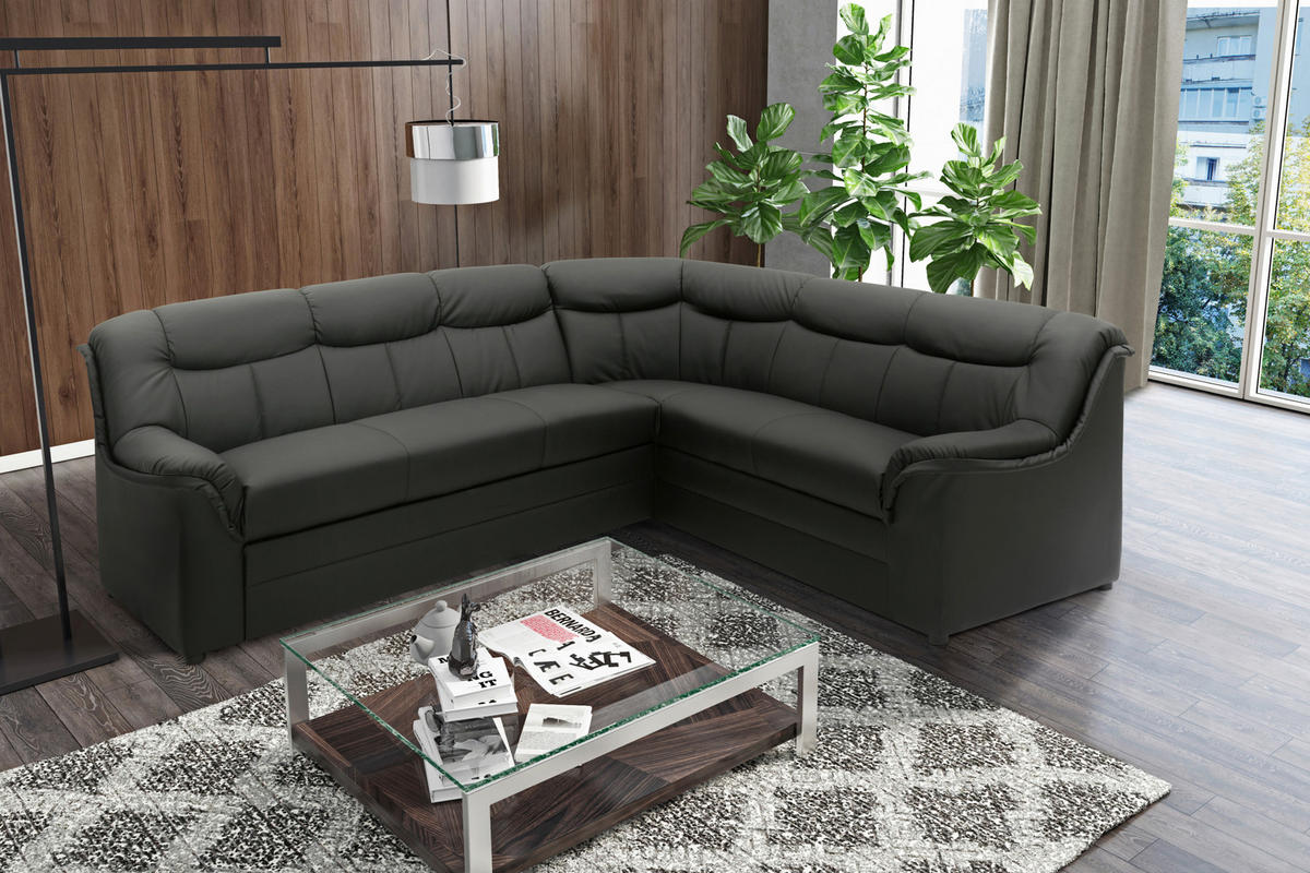 ECKSCHLAFSOFA BERLIN FK Schwarz Lederlook  - Schwarz, KONVENTIONELL, Kunststoff/Textil (250/205/89cm) - MID.YOU