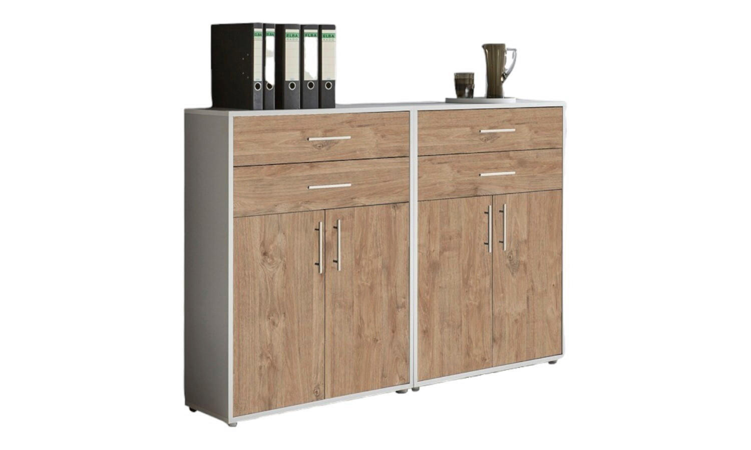 Mid.you Aktenschrank Office Edition - SW Set 17 Grau, Eiche 168.8x113.6x33 cm