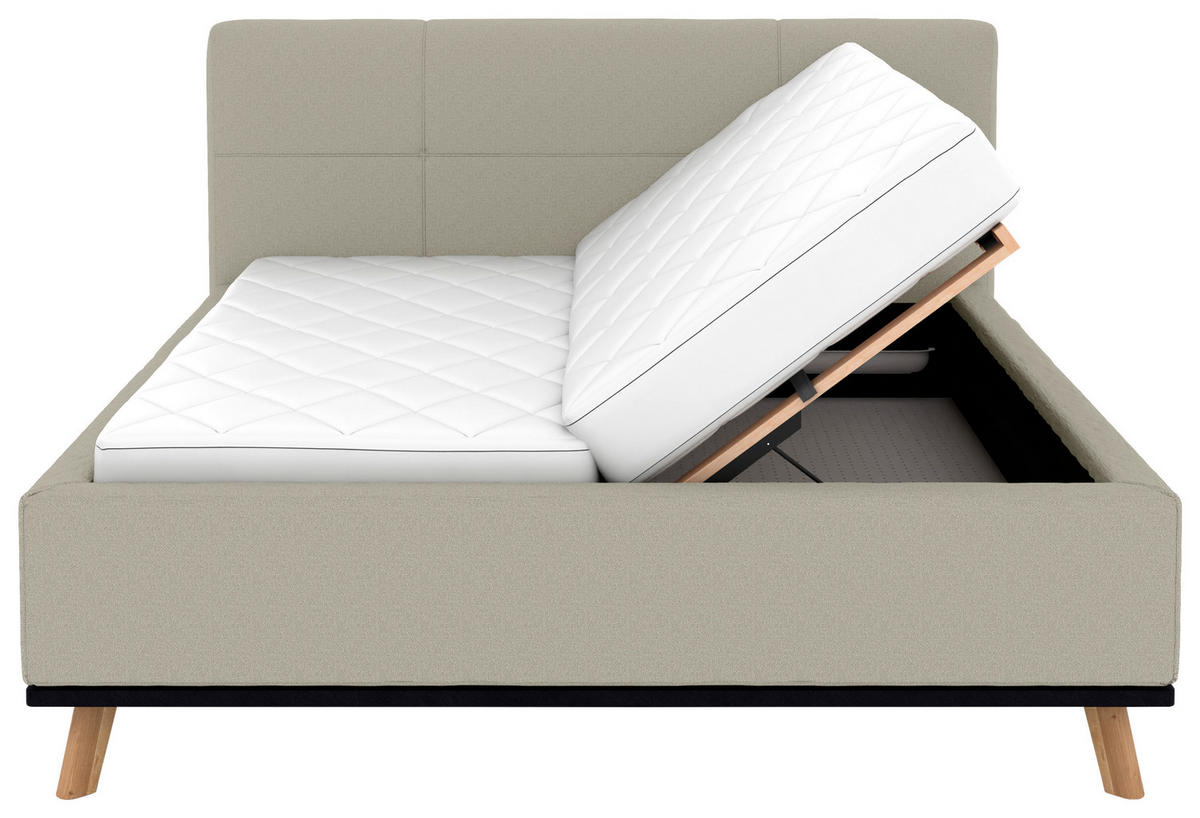 POLSTERBETT 160/200 cm,  in Hellgrau, Matratze, Lattenrost, Bettkasten, H2 + H3 = mittel + fest  - Eichefarben/Hellgrau, Design, Holz/Textil (160/200cm) - Musterring