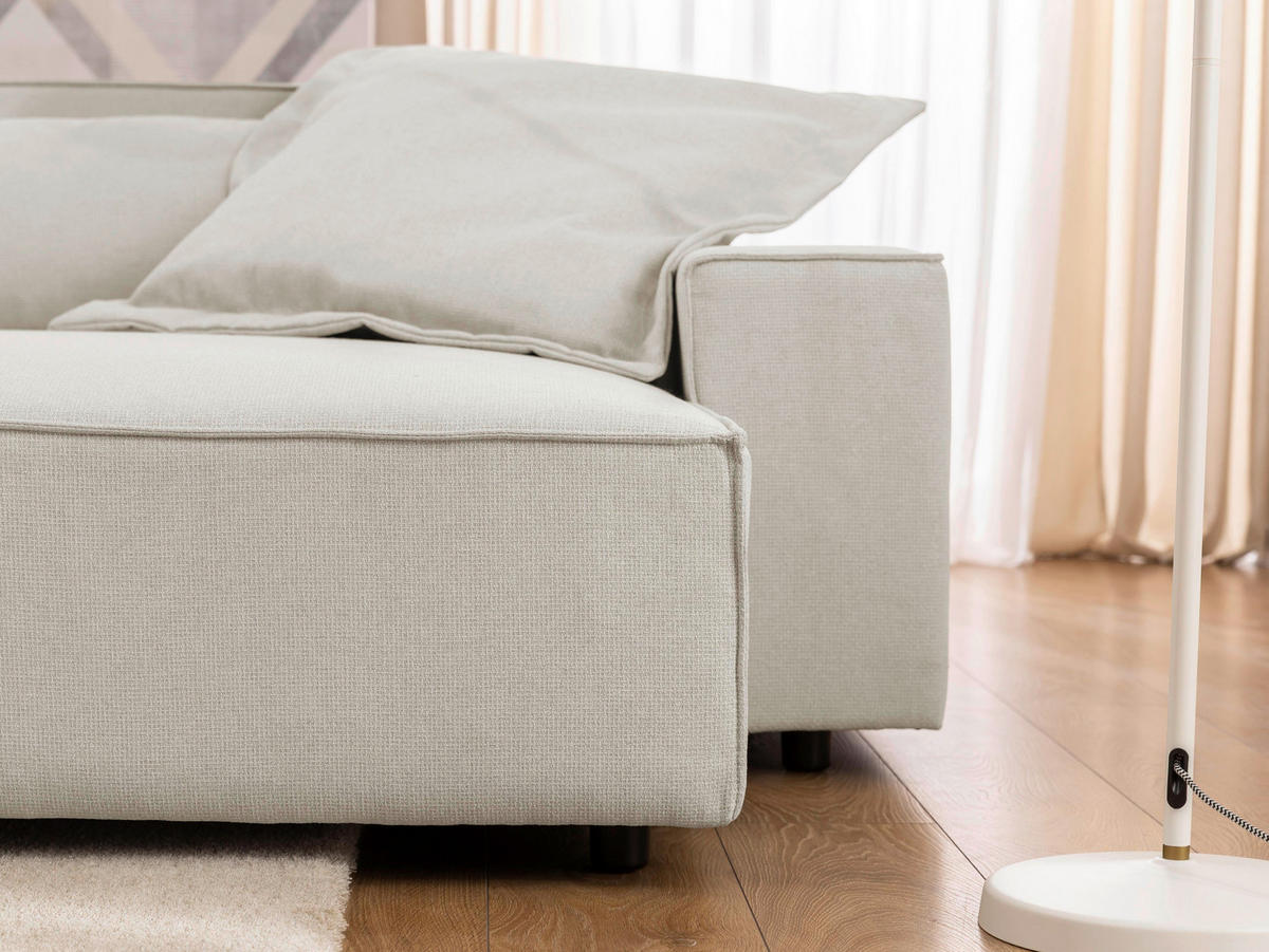 ECKSOFA Curduroy in Webstoff Ecru Rückenkissen  251/142 cm  - Ecru/Schwarz, Design, Kunststoff/Textil (251/142cm) - P & B