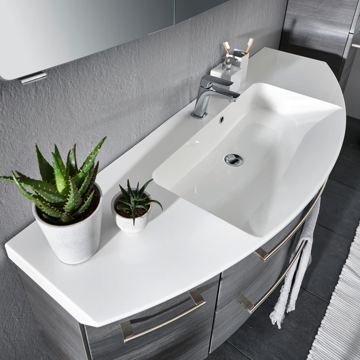 BADEZIMMER  in 141 cm  - Weiß/Grau, KONVENTIONELL, Holzwerkstoff/Stein (141cm) - Sadena