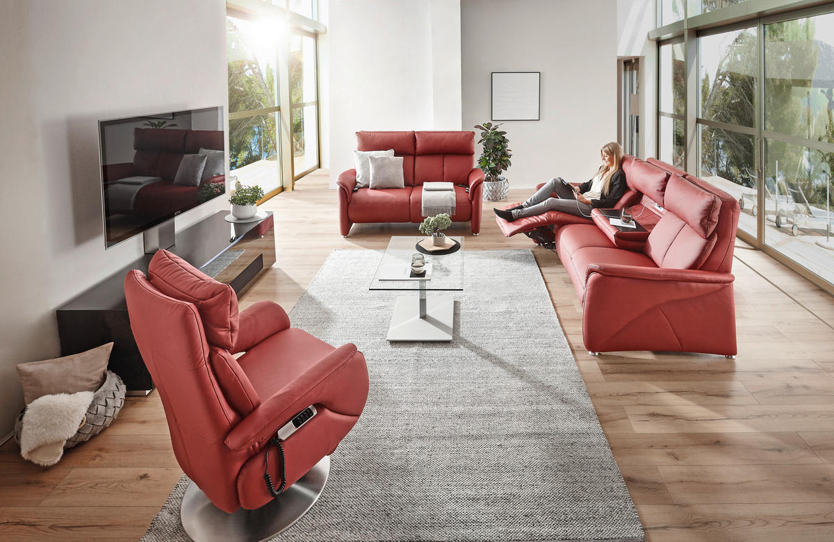 RELAXSESSEL in Leder Rot  - Edelstahlfarben/Rot, Design, Leder/Metall (78/113/81cm) - Cantus