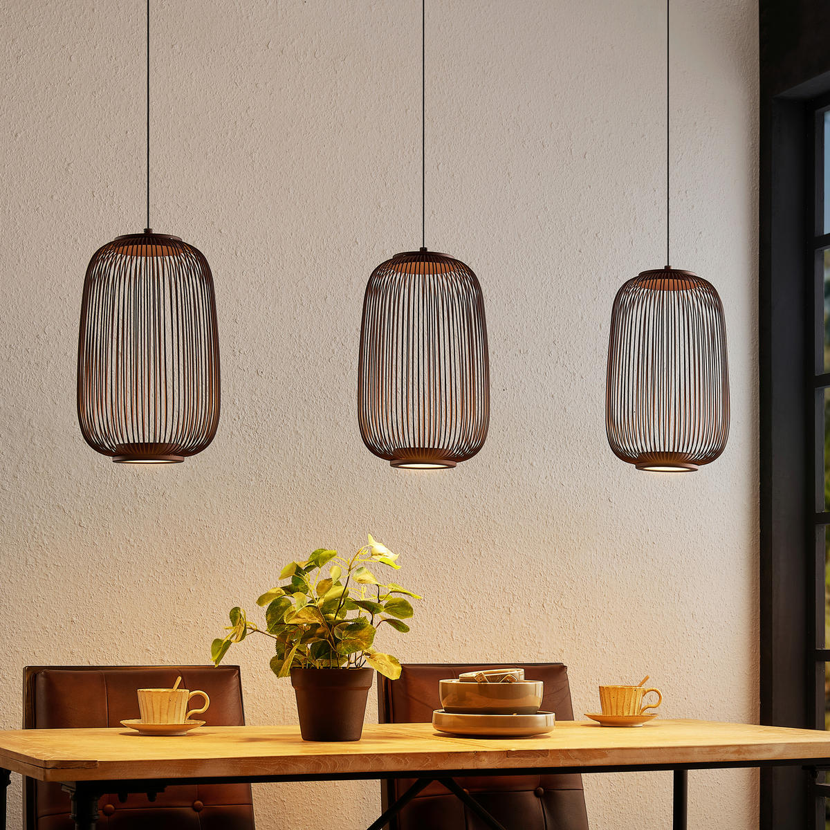 LED-HÄNGELEUCHTE Cage 102,5/22,5/50-150 cm  - Braun, Design, Kunststoff/Metall (102,5/22,5/50-150cm) - Dieter Knoll