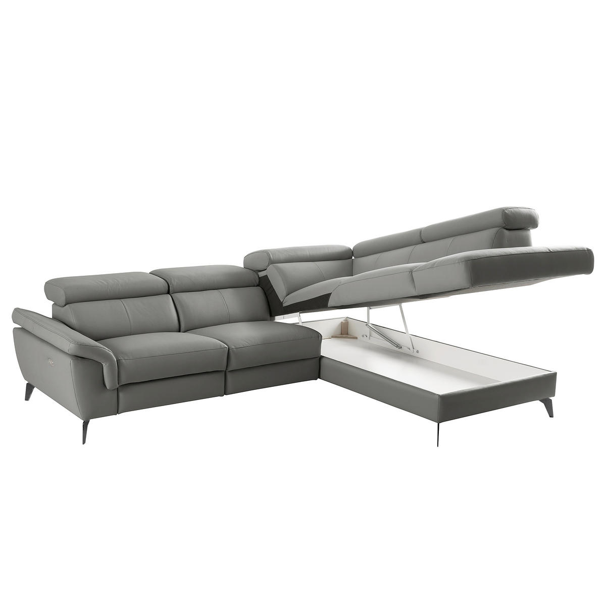 ECKSOFA SONO in Lederlook Echtleder Anthrazit Bettkasten, Armteilverstellung, Kopfteilverstellung  265/210 cm  - Anthrazit/Schwarz, Design, Leder/Textil (265/210cm) - Livetastic