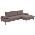 ECKSOFA in Chenille, Mikrofaser Haselnussfarben  299/157 cm  - Schwarz/Haselnussfarben, Design, Textil/Metall (299/157cm) - Dieter Knoll