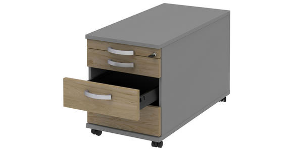ROLLCONTAINER Grau, Eichefarben, Alufarben - Eichefarben/Alufarben, KONVENTIONELL, Holzwerkstoff/Metall (42,7/54,4/80cm) - Moderano