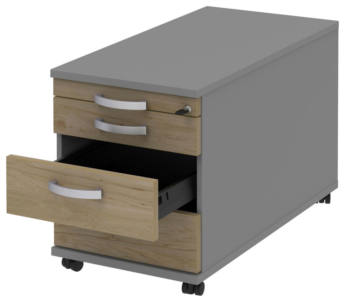 ROLLCONTAINER 42,7/54,4/80 cm  - Eichefarben/Alufarben, Konventionell, Holzwerkstoff/Metall (42,7/54,4/80cm) - Moderano
