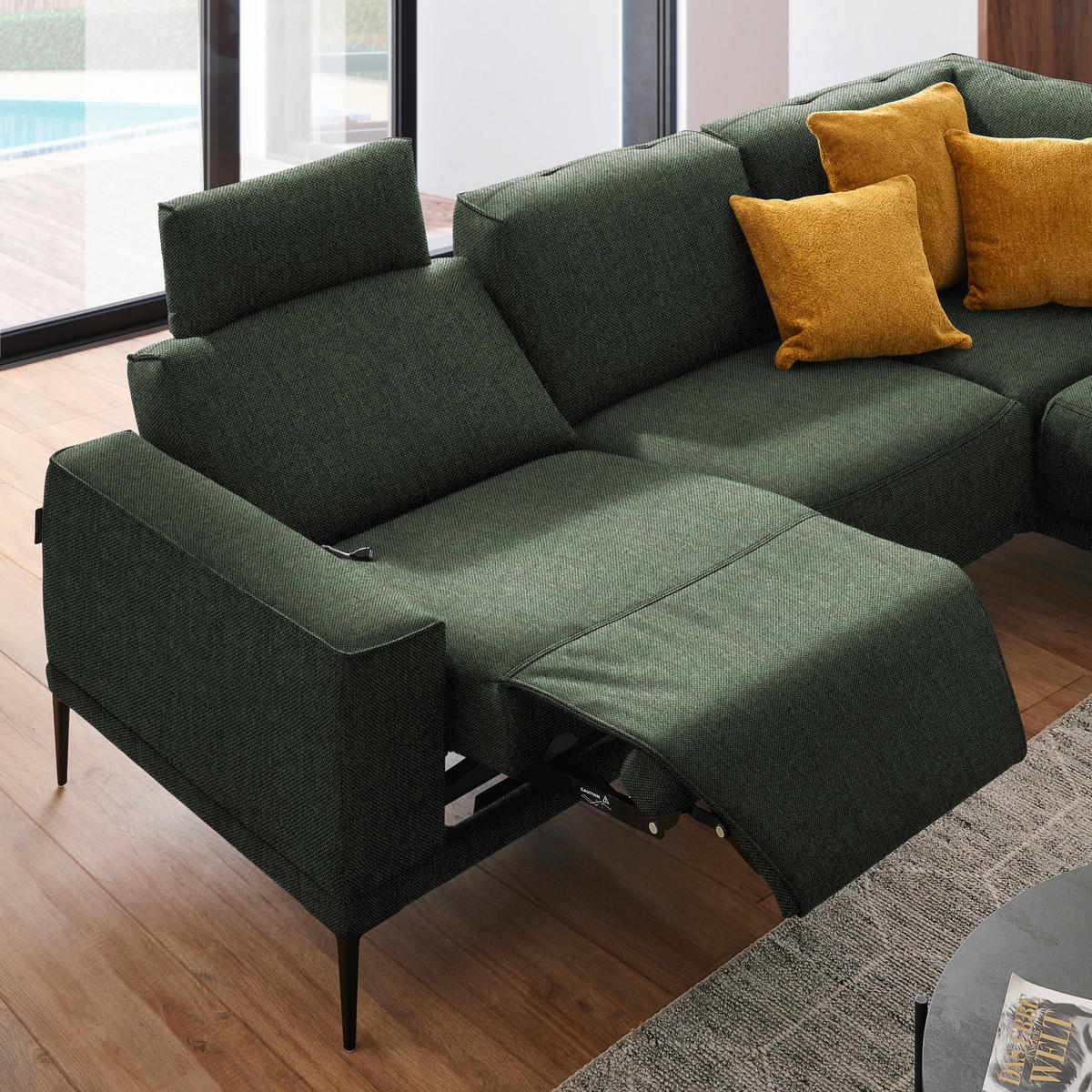 ECKSOFA in Flachgewebe Grün  260/210 cm  - Schwarz/Grün, Design, Textil/Metall (260/210cm) - Johann Jakob