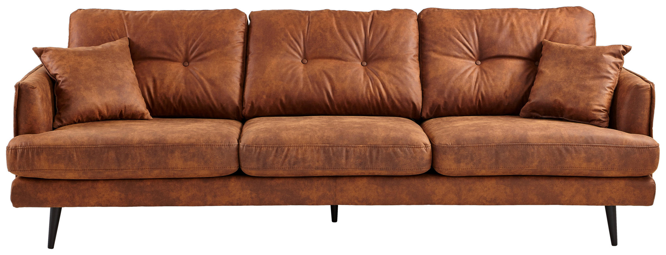 DREISITZER-SOFA Lederlook Cognac - Cognac/Schwarz, Design, Holz/Textil (257/89/92cm) - Carryhome