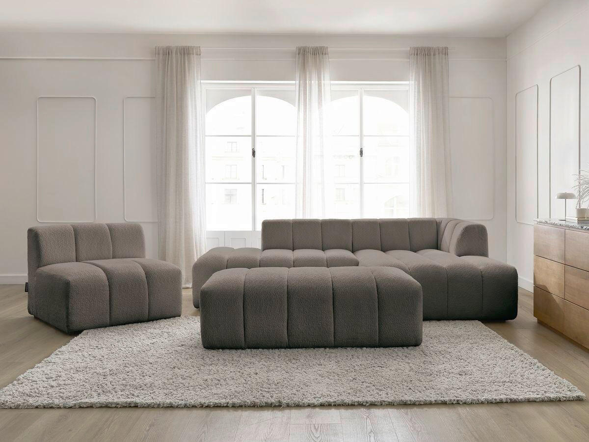 ECKSOFA Ottomane rechts  ANNECY Taupe Bouclé  - Taupe/Schwarz, MODERN, Kunststoff/Textil (262/170cm)