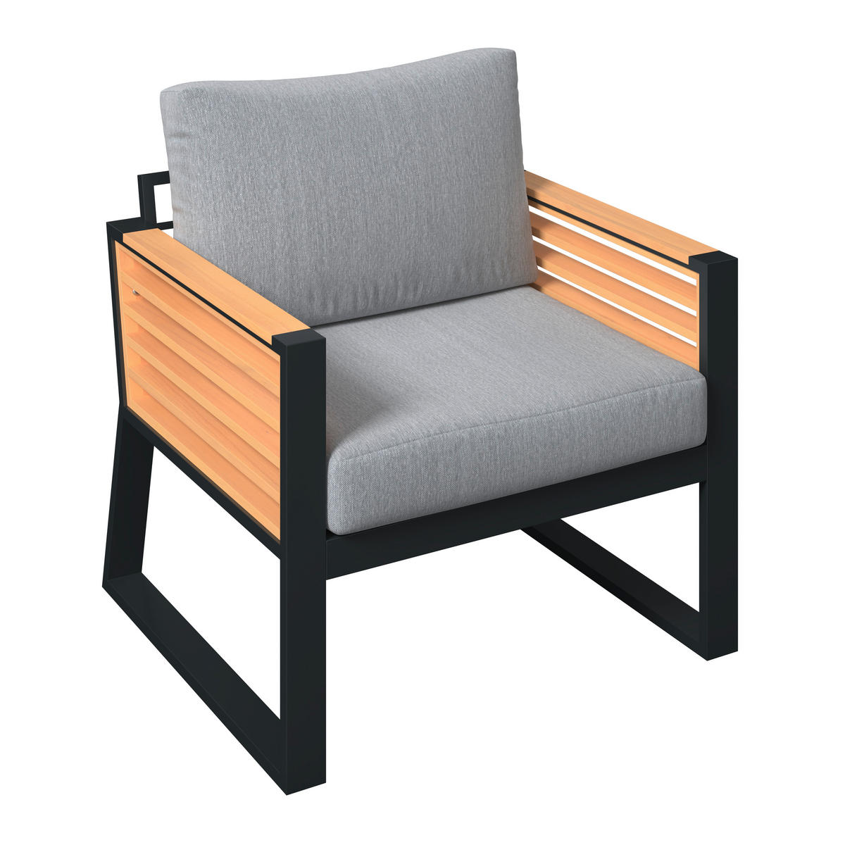 LOUNGEGARNITUR 4-teilig   207/76/85 cm Teakholz Aluminium  - Schwarz/Teakfarben, MODERN, Holz/Textil (207/76/85cm) - Ambia Garden