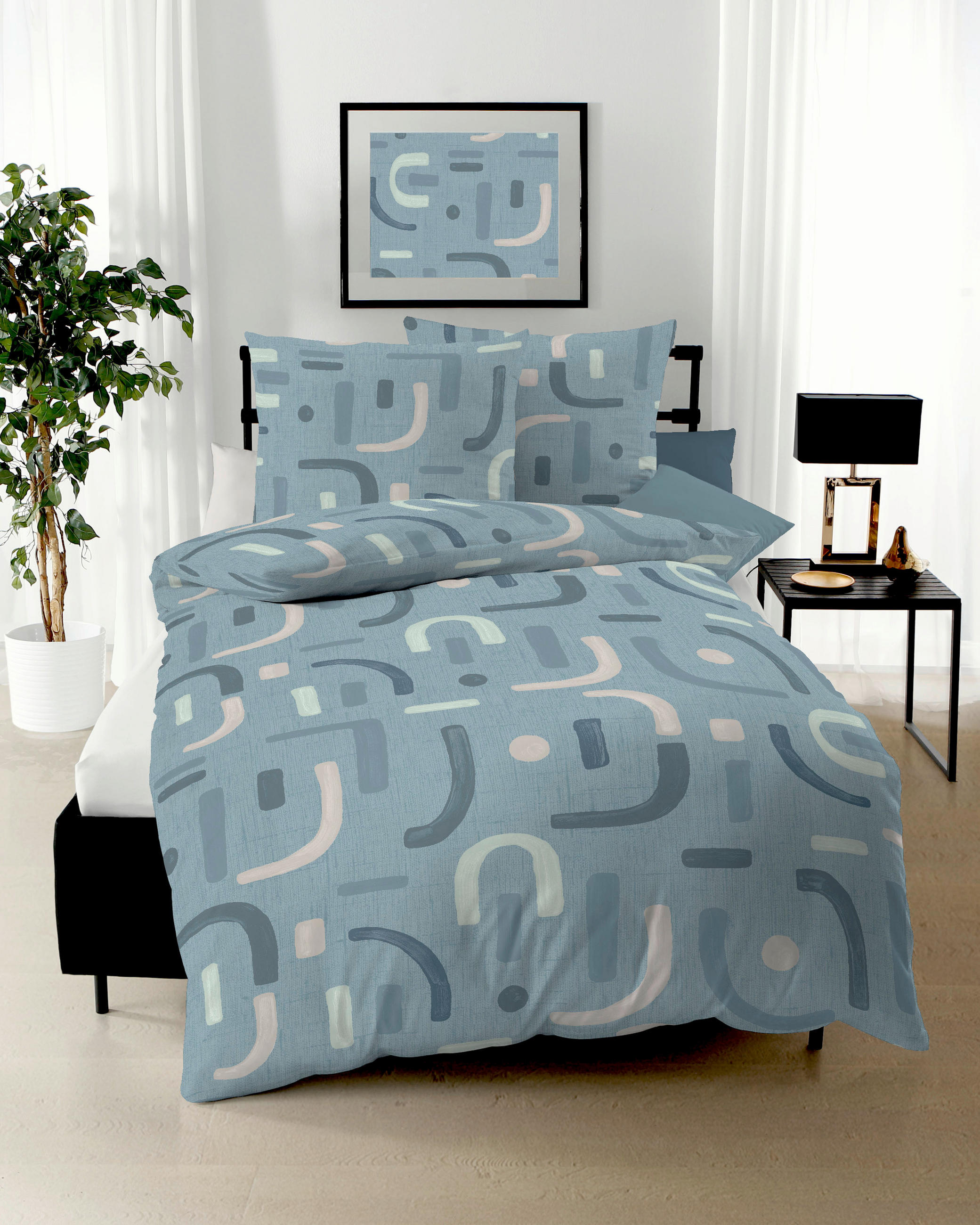 POSTELJNINA Elements 140/200 cm saten modra  - modra, Konvencionalno, tekstil (140/200cm) - Kaeppel