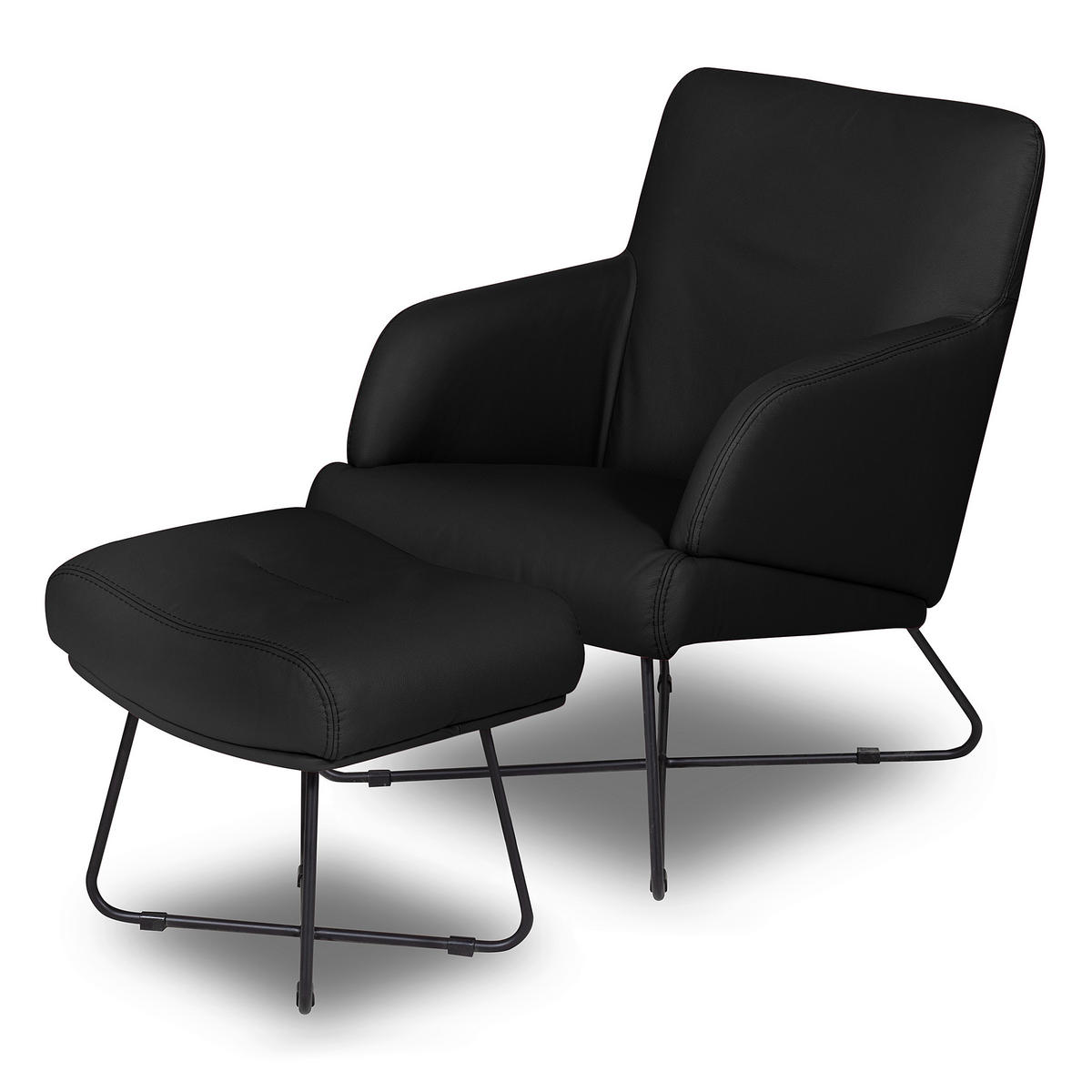 SESSELSET Echtleder Schwarz  - Schwarz, Design, Leder/Metall (67/87/74cm) - Livetastic