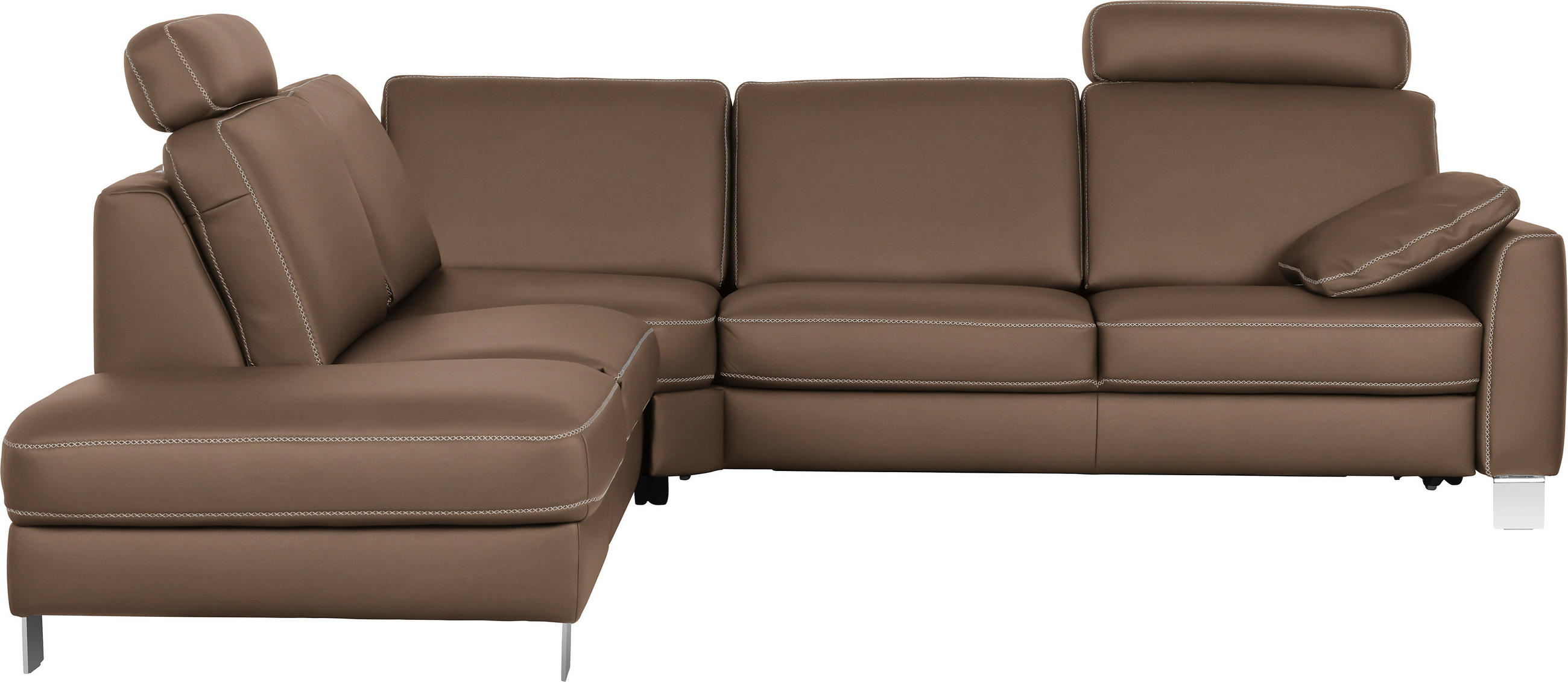 ECKSOFA Echtleder Grau  - Chromfarben/Beige, Konventionell, Leder/Metall (245/272cm) - Valdera