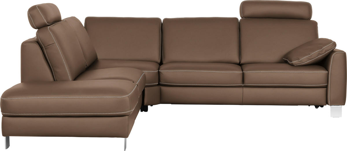 ECKSOFA Echtleder Grau  - Chromfarben/Beige, Konventionell, Leder/Metall (245/272cm) - Valdera