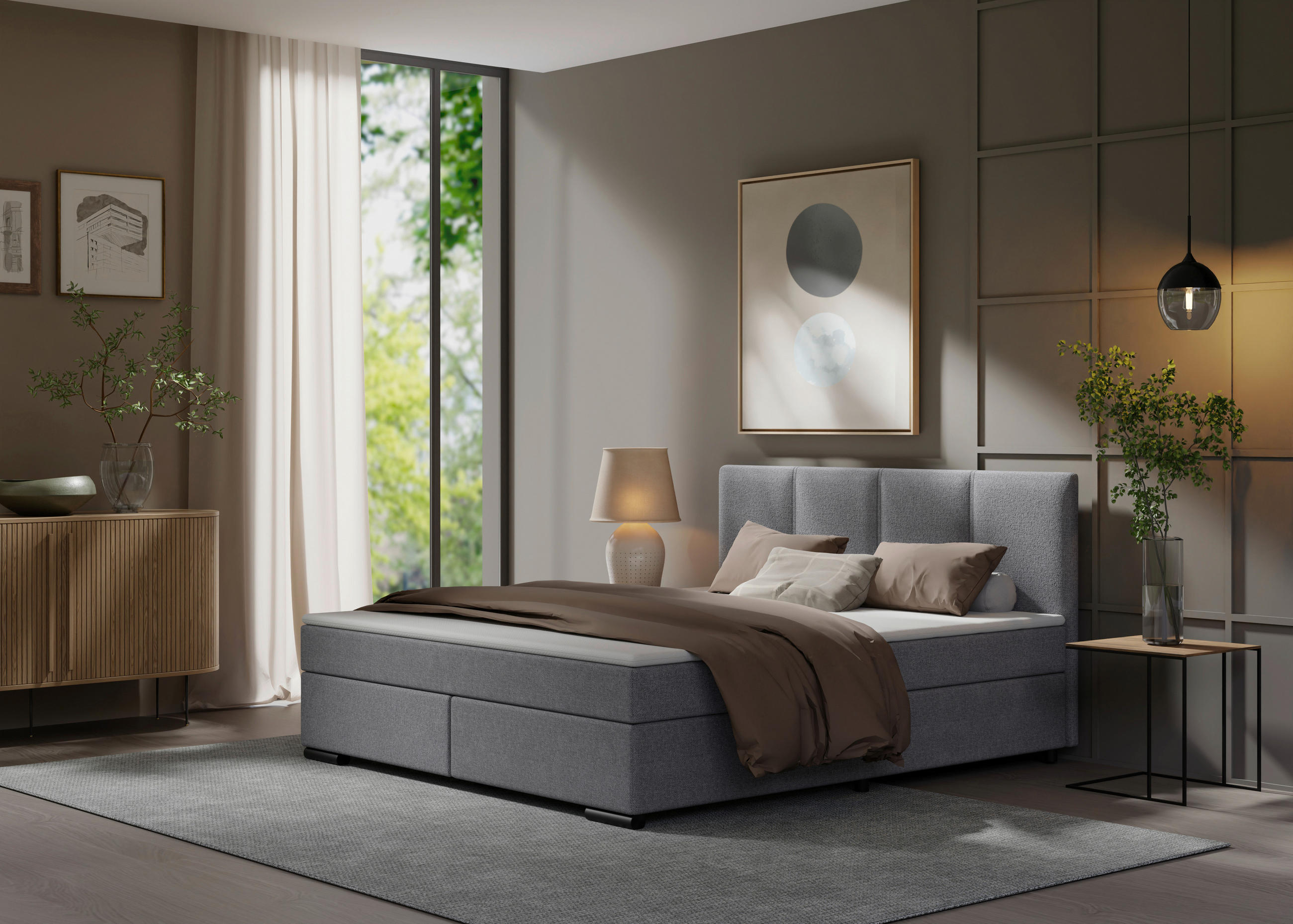 BOXSPRING POSTELJA 160 cm   x 200 cm  , les, tekstil, karton svetlo siva  - črna/svetlo siva, Moderno, karton/umetna masa (160/200cm) - MID.YOU