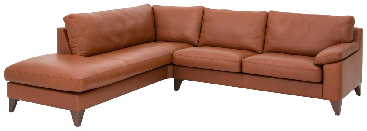 ECKSOFA  in Echtleder  225/260 cm  - Nussbaumfarben, Design, Leder/Holz (225/260cm) - Erpo