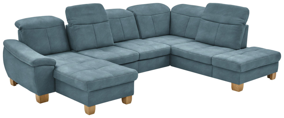 WOHNLANDSCHAFT in Mikrofaser Hellblau  - Wildeiche/Beige, Konventionell, Holz/Textil (185/343/243cm) - Voleo