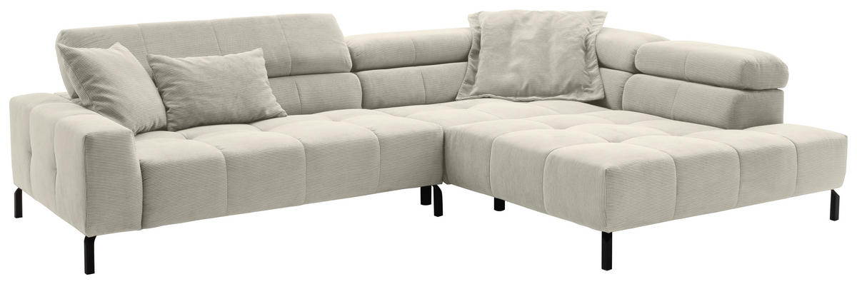 ECKSOFA in Cord Naturfarben  - Schwarz/Naturfarben, Konventionell, Textil/Metall (311/219cm) - Hom`in