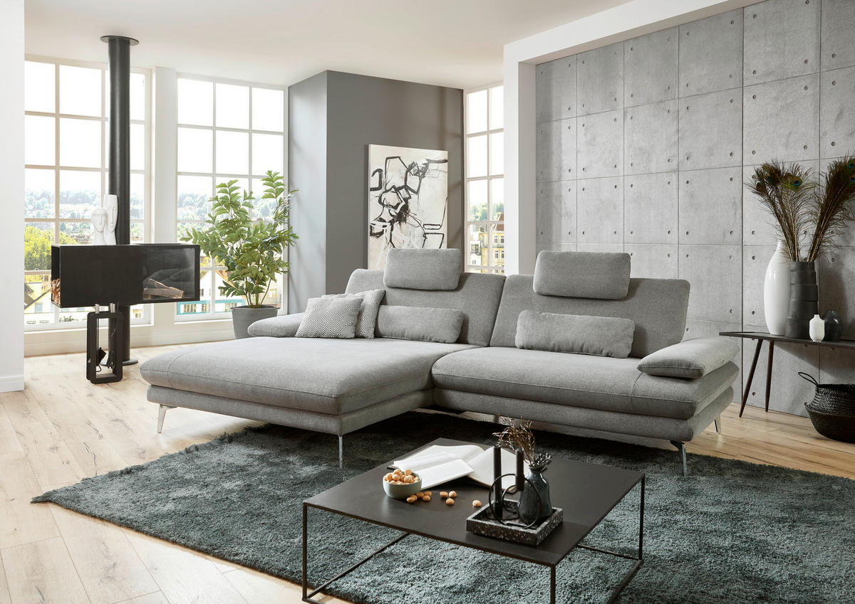 ECKSOFA in Webstoff Grau  - Schwarz/Grau, Design, Textil/Metall (180/284cm) - Dieter Knoll