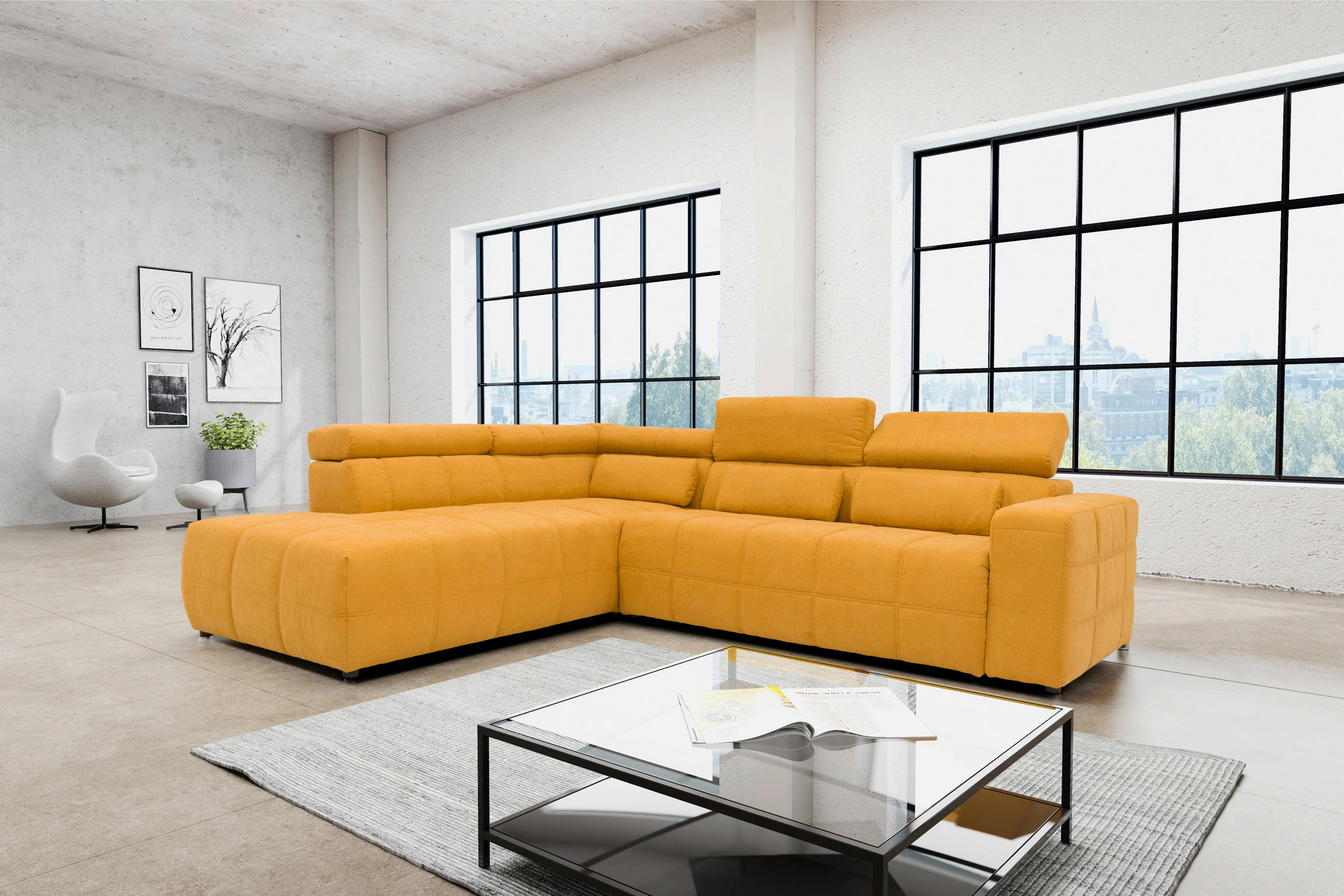 ECKSOFA Orange Mikrofaser - Schwarz/Orange, Design, Kunststoff/Textil (228/275cm) - MID.YOU