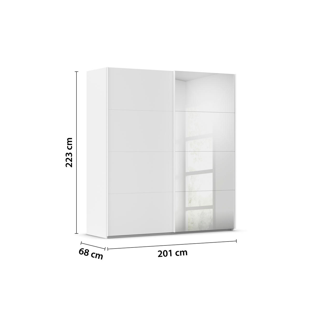 SCHWEBETÜRENSCHRANK 201/223/68 cm 2-türig Weiß  - Weiß, Design, Glas/Holzwerkstoff (201/223/68cm) - Novel