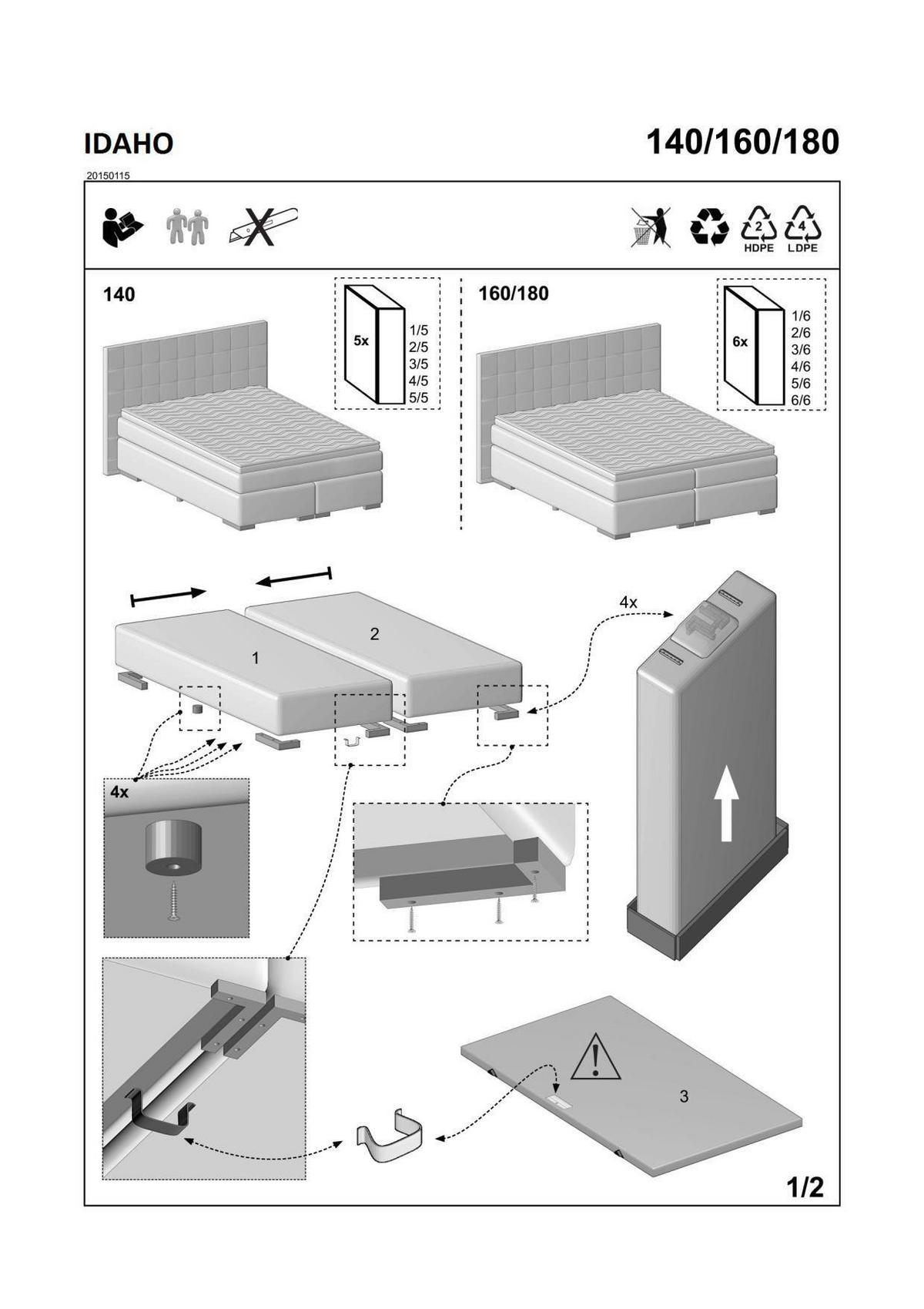 BOXSPRING KREVET 160/200 cm     siva  - siva, Moderno, tekstil/pločasti materijal (160/200cm) - Hom`in