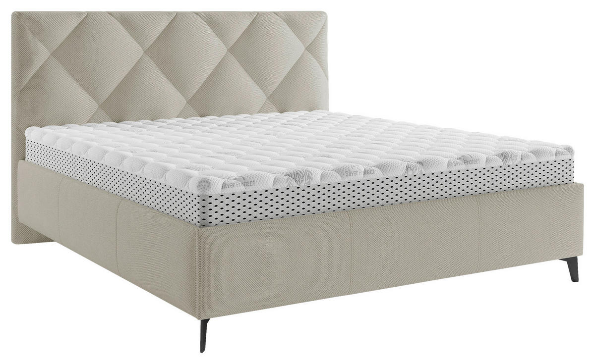 POLSTERBETT gepolstertes Kopfteil, Lattenrost, Bettkasten 160/200 cm  in Taupe  - Taupe/Schwarz, MODERN, Holz/Textil (160/200cm) - Boxxx