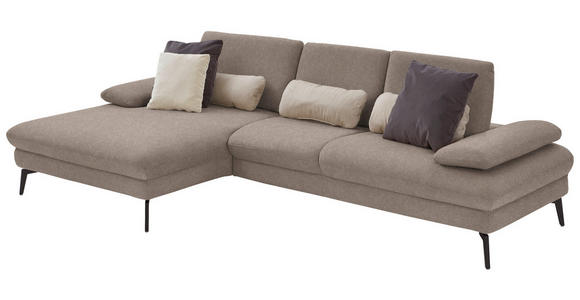 ECKSOFA in Chenille, Mikrofaser Greige  - Greige/Schwarz, Design, Textil/Metall (157/299cm) - Dieter Knoll