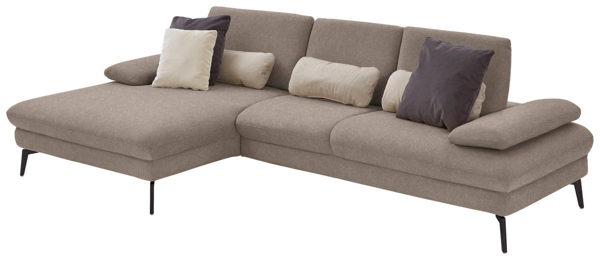 ECKSOFA in Chenille, Mikrofaser Greige  - Greige/Schwarz, Design, Textil/Metall (157/299cm) - Dieter Knoll