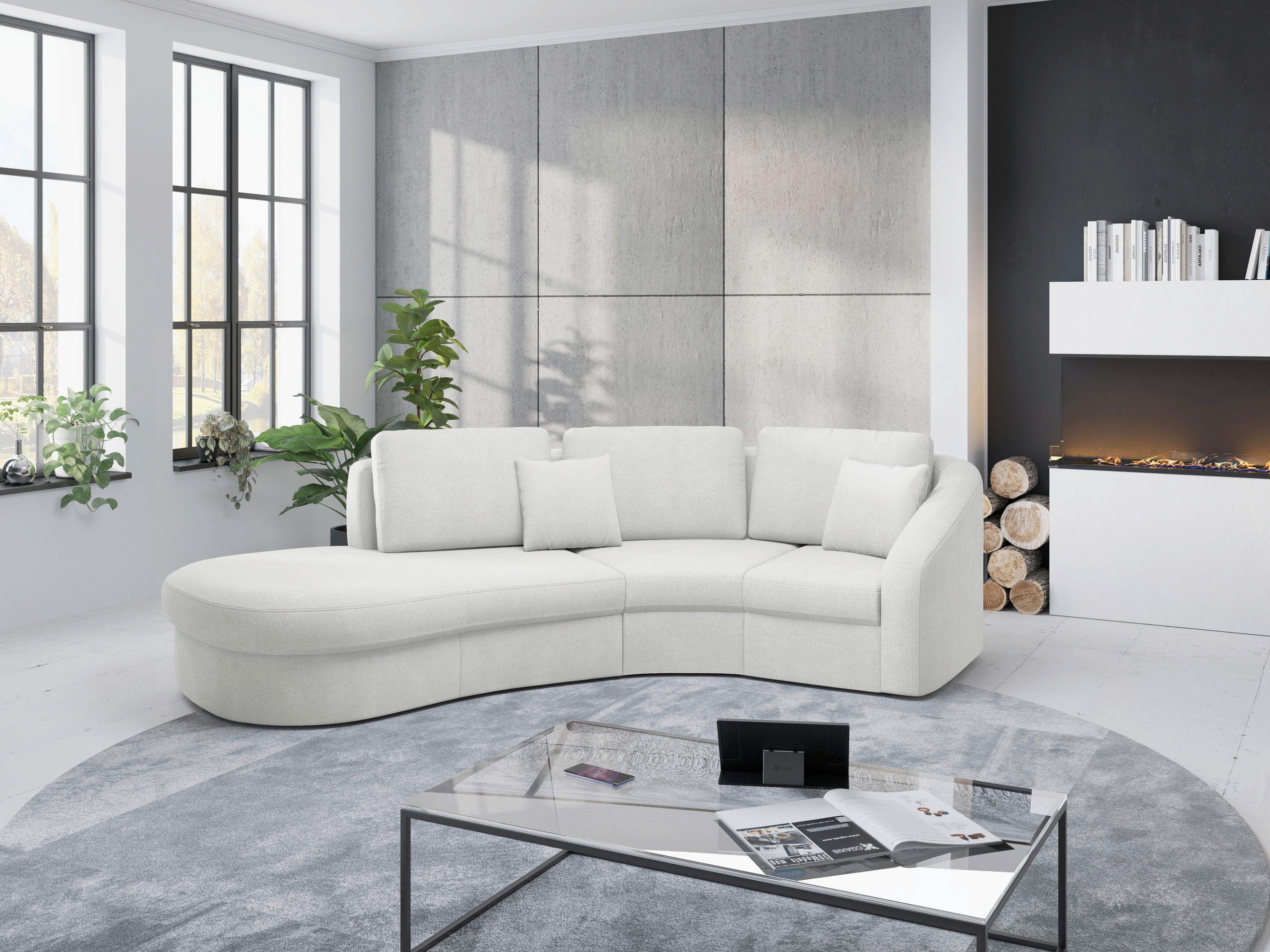 ECKSOFA in Mikrofaser Weiss  - Weiss/Schwarz, Modern, Kunststoff/Textil (230/266cm) - Sit & More