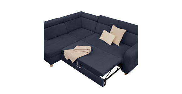 ECKSOFA inkl. Funktionen Dunkelblau Samt - Dunkelblau, Natur, Holz/Textil (206/261cm) - Venda