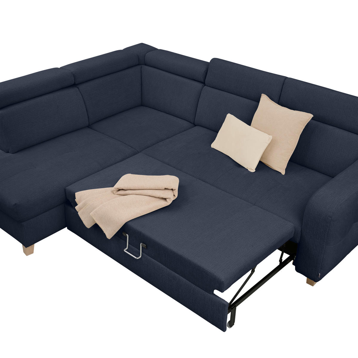 ECKSOFA inkl. Funktionen Dunkelblau Samt  - Dunkelblau, Natur, Holz/Textil (206/261cm) - Venda