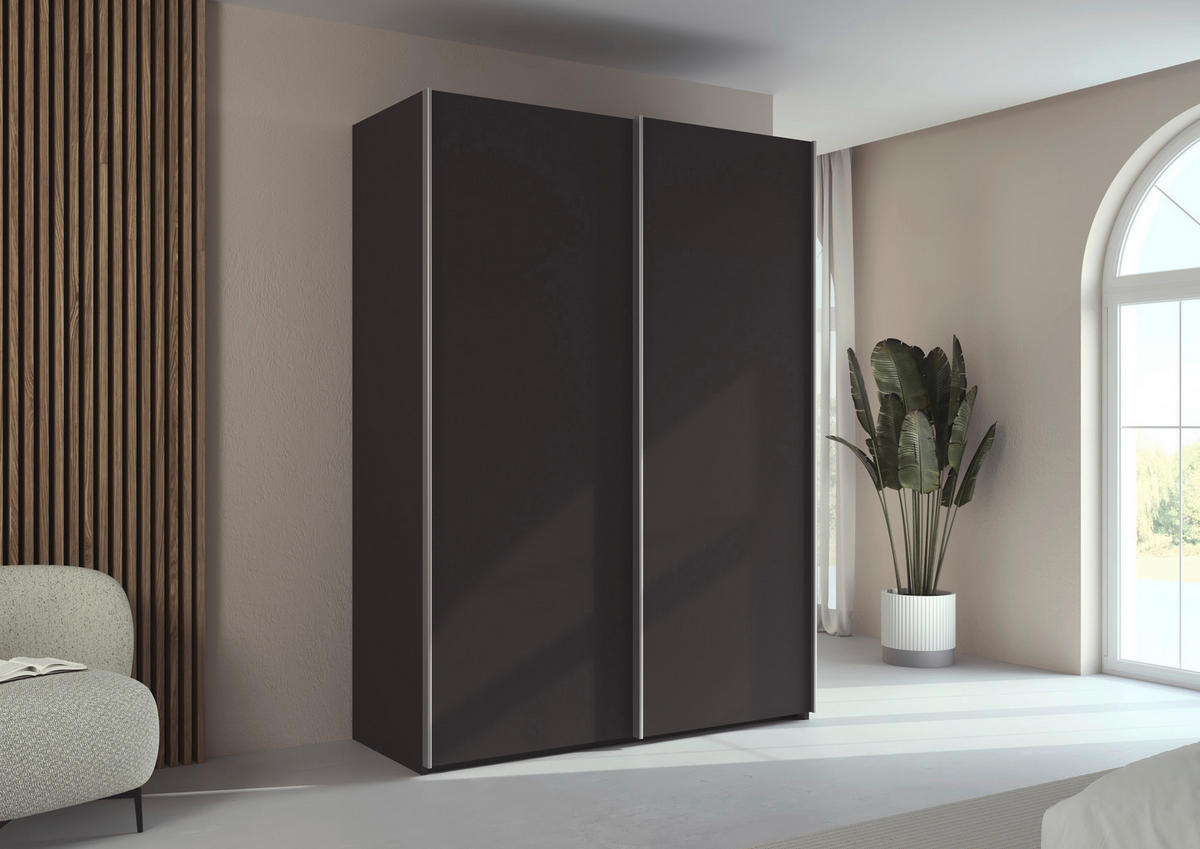 SCHWEBETÜRENSCHRANK 162/223/69 cm,  in Graphitfarben, Alufarben, 2 Tür(en)  - Alufarben/Graphitfarben, Basics, Holzwerkstoff/Metall (162/223/69cm) - Rauch Möbel